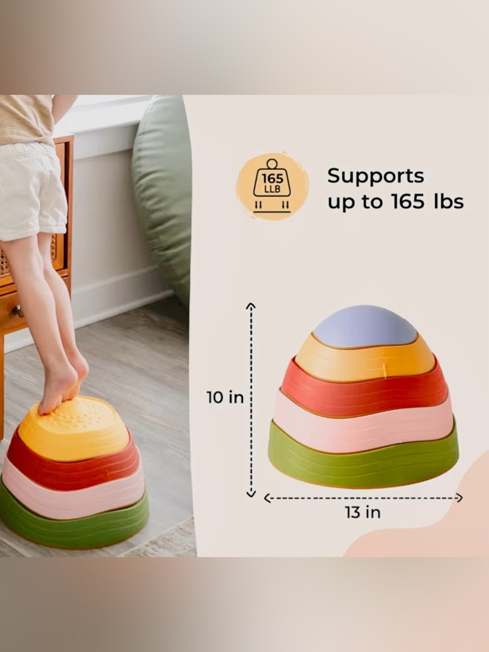 Tiny Land Stepping Stones for Kids, 5pcs Non-Slip Toddler Stepping Stones, Senso